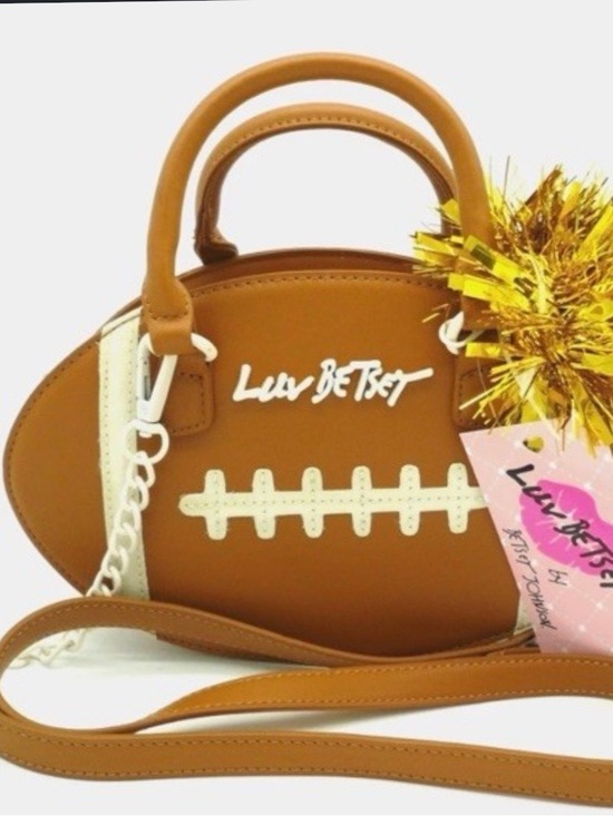 Betsey Johnson Handbags - Betsey Johnson Football Crossbody Bag in Brown with Gold PomPoms.🏈